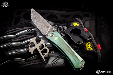 Borka Blades/John Gray Custom SBTF Green Anodized/Bark Finish 3.25