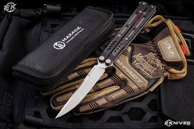 Maxace Banshee V2 Balisong Knife Black G10/Red Spacers 4.7