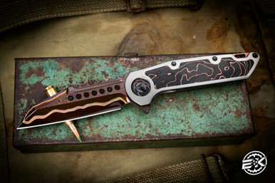 Marfione Custom Warhound Folding Knife Satin Titanium, Copper CF