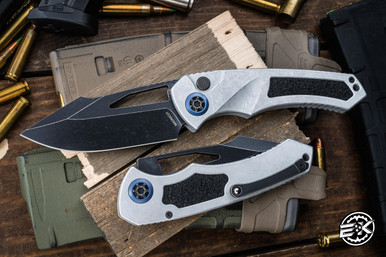 Heretic Knives Pariah Manual Button Lock Blizzard Worn Aluminum