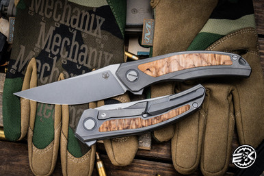 Shirogorov Ursus Quantum Folding Knife Titanium Curly Birch Inlay