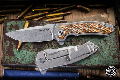 Defiant 7 Hyrax Flipper Knife Mokume-Titanium 3.25