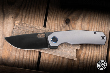 Kunwu Knives Tao III Flipper Knife Gray Orange Peel Titanium 3.5