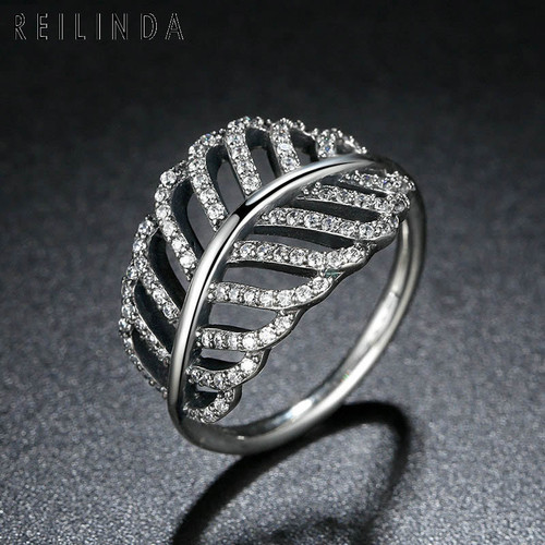 Fashion Big Silver Ring Crystal Leaves Sterling Ring Pa7217