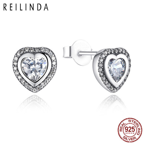 Romantic Crystal Heart Pretty Sterling Silver Earrings Small Love Wedding Jewelry Earring S405