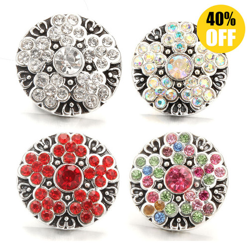 Round Crystal Flower Snap Button Charms With Rhinestones LSSN702 