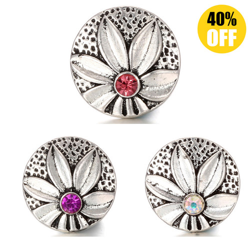 18mm Silver Fashion Flower Snap Button Charms LSSN271