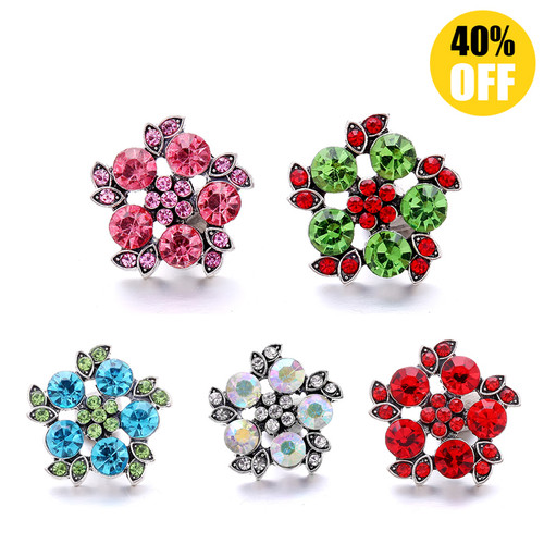 18MM Multiple Colour And Green Flowers Snap Button Charms LSSN709