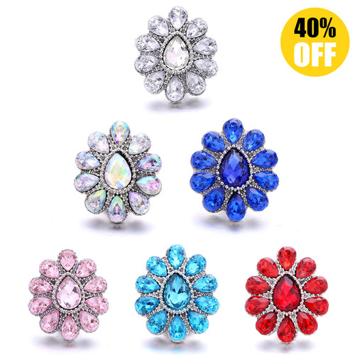 18MM Fashion Crystal Flowers Snap Jewelry Charms LSSN954