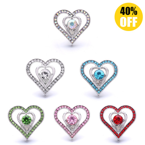 18MM Pretty Crystal Heart-shaped Snap Jewelry Charms LSSN1046