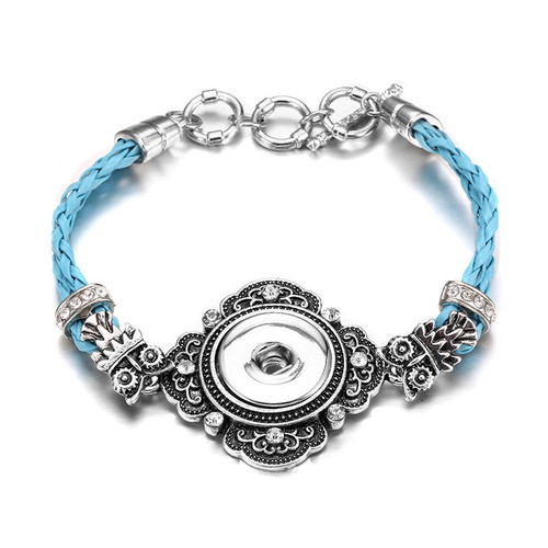 Blue Multilayered Braid Style Snap Button Bracelets LSNB93-1