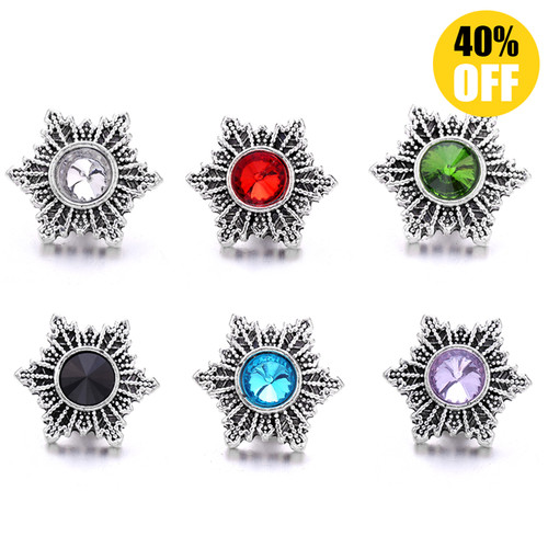 Six Star 18mm Pattern Snow Colorful Snap Button Charms Multi-color LSSN236