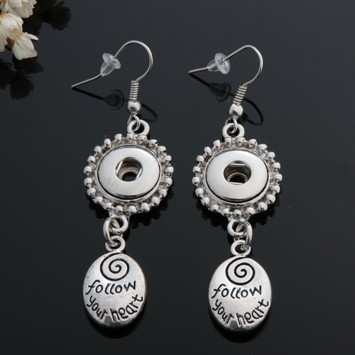1 Pair! Follow Your Heart Snap Button Earring Fit 12mm Snap Charms For Women LSEN12MM09