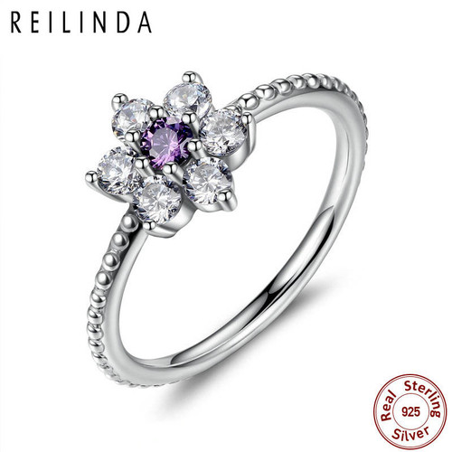 Purple Zircon Flower Silver Rings With Stones Crystal 925 Silver Ring Price PA7179