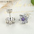 925 Sterling Silver Forget Me Not, Purple & Clear CZ Earrings for Women boucle d'oreille femme Fine Jewelry PAS463
