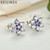 925 Sterling Silver Forget Me Not, Purple & Clear CZ Earrings for Women boucle d'oreille femme Fine Jewelry PAS463