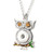 Crystal Owl Silver Button Pendant With Rhinestones LSNP178