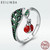 Sterling Silver cute ladybug ring adjustable Cubic Zirconia tree leaves ring for women SCR310