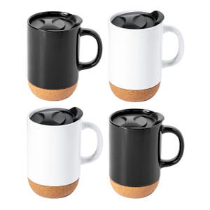 Gibson Home Modani 4 Piece 16.5 Ounce Stoneware Travel Mug Set with Lid and Cork Base D970-135280.01