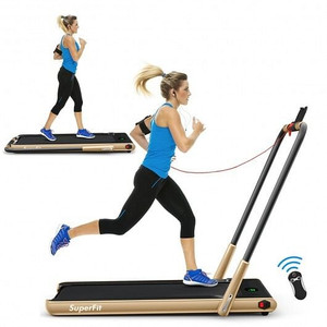 2-in-1 Folding Treadmill with Remote Control and LED Display-Golden - Color: Golden D681-SP37513YE 2-in-1 Folding Treadmill with Remote Control and LED Display-Golden - Color: Golden D681-SP37513YE