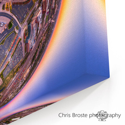 Corner view of photographic wall art showing TCF Bank Stadium and Minneapolis.