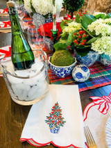 Chinoiserie Christmas Tree Scalloped Tea Towel