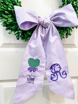 Purple Gingham Chinoiserie Wreath Sash