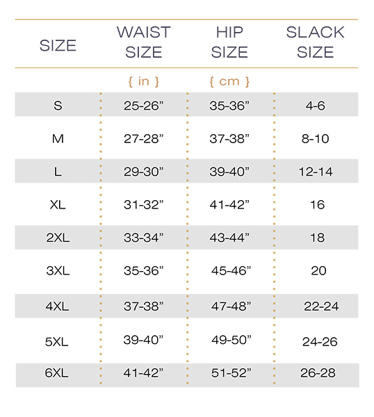 Shapewear Size Chart