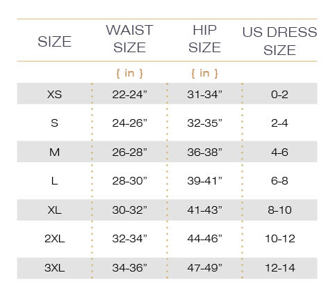 Shapewear Size Chart Shapewear Size Chart