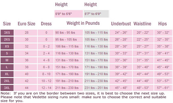 Vedette Size Chart