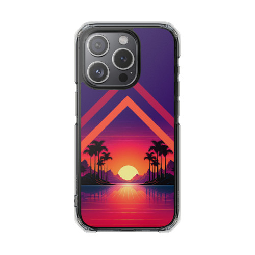 Sunset Palm Tree Retrowave Magnetic Clear Impact Cases 1
