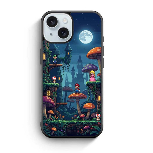 Mario Mushroom Night Castle iPhone 15 Case
