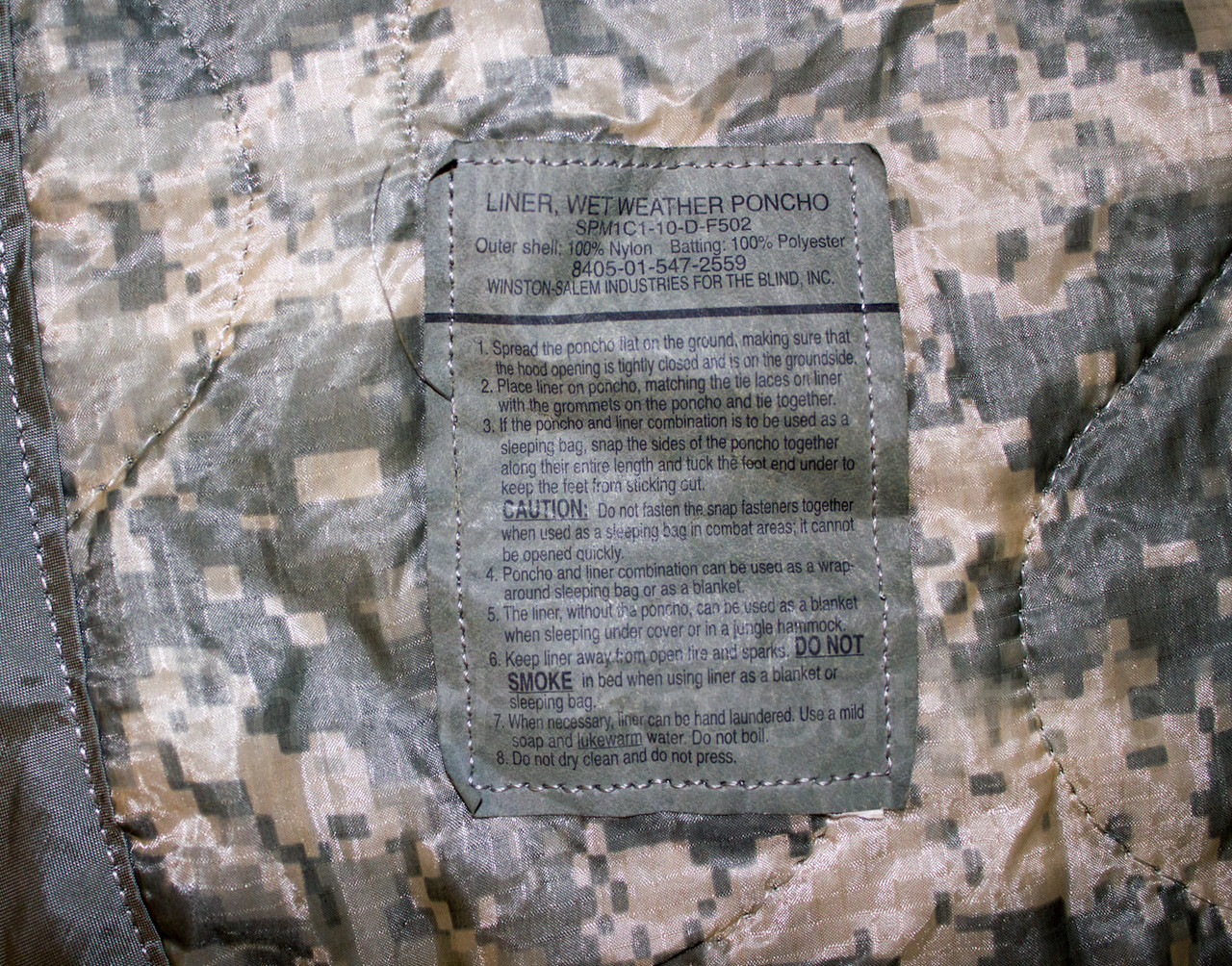 ACU Wet Weather Poncho Liner, USGI: US Military Surplus