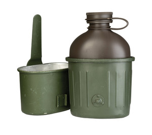 German OD Plastic Canteen with Cup, German Military Surplus