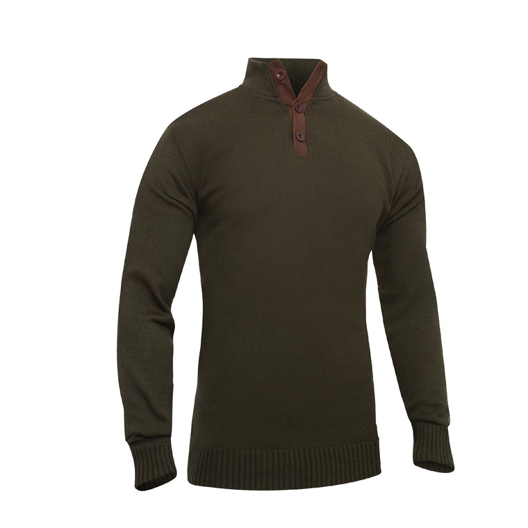 Rothco 3-Button Sweater With Suede Accents: Black