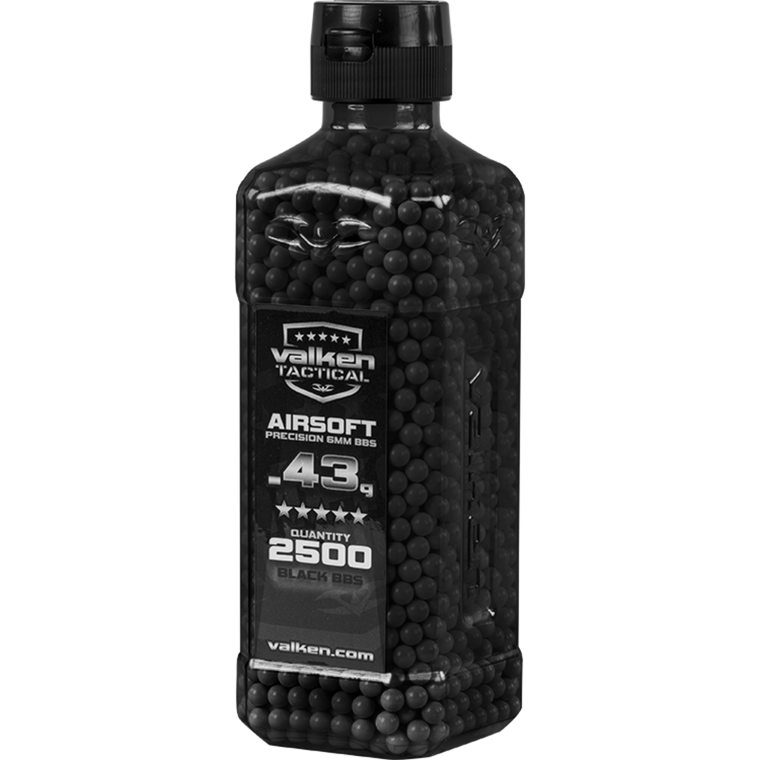 Valken 0.43g 6mm Airsoft BBs, 2500ct Bottle, Black