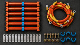 Cylindrical kit contents: modules, wiring harness, bus bars, clips and hardware