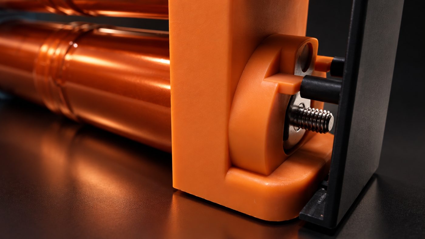 Close-up of a new module's end frame and terminal