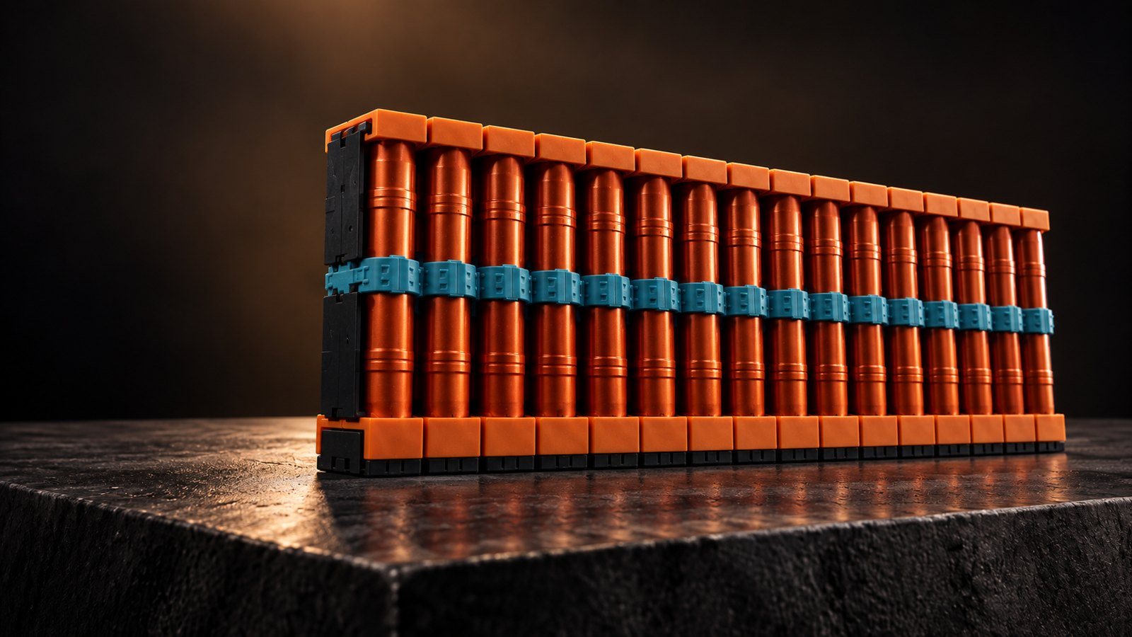 A full set of new hybrid battery modules on dark stone