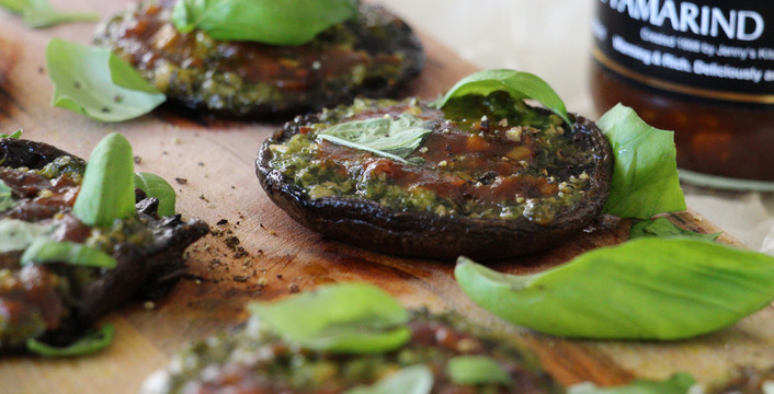 Tamarind and Pesto Stuffed Mushrooms