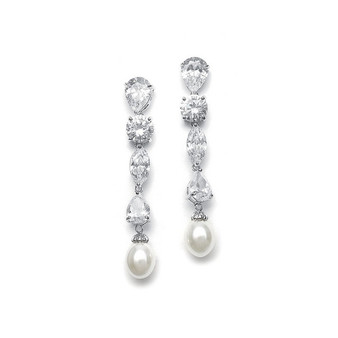 ma 538 Modern Multi Shape CZ Drop Earrings with Freshwater Pearl