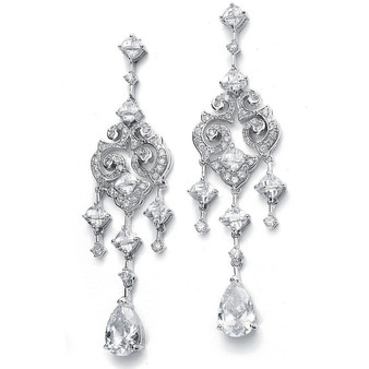 ma 696  Cubic Zirconia Bridal Chandelier Earrings with Pear Dangles