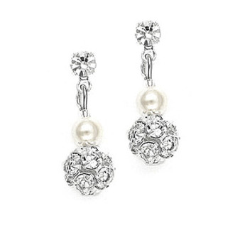 ma 1125 Dainty Wedding Earrings with Pearl & Rhinestone Fireball