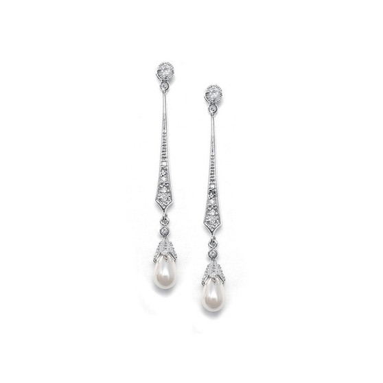 ma 491 Vintage CZ Dangle Earrings with Freshwater Pearl