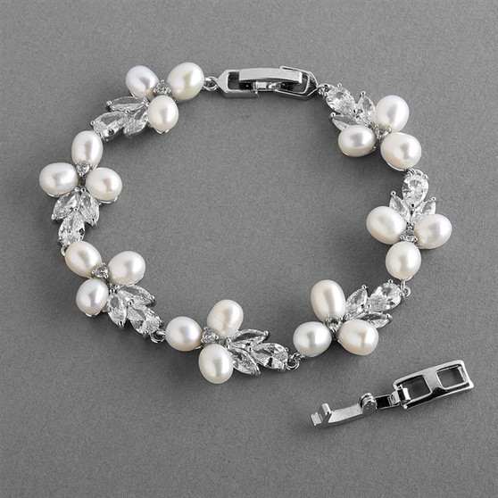 Genuine Freshwater Pearl  Wedding Bracelet with CZ  M4642B $69