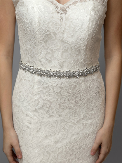 Dazzling Crystal Bridal Belt with Jewelled Clusters & Ivory Ribbon 4616BT $99