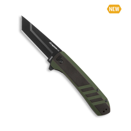 RAZOR VX4 | BLACK G10 OVER GREEN G10 W/ BLACK TANTO | BLACK HARDWARE | CERAMIC BEARINGS | 2 BLACK DROP POINT, 1 50% SERR. BLACK DROP POINT (4 BLADES TOTAL)