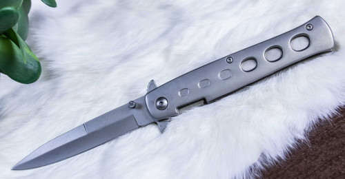 Tactical Silver Stiletto Folding Knife
