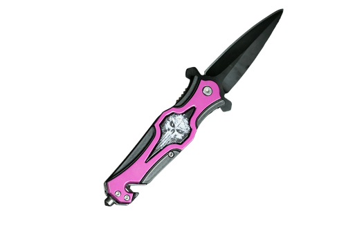 Pink Skull Knife with Window Punch and Seatbelt Cutter