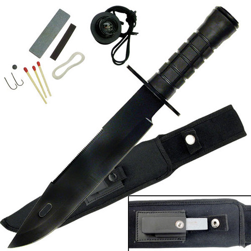 15" FIXED BLADE - SERRATED BLADE - SURVIVAL KIT IN HANDLE